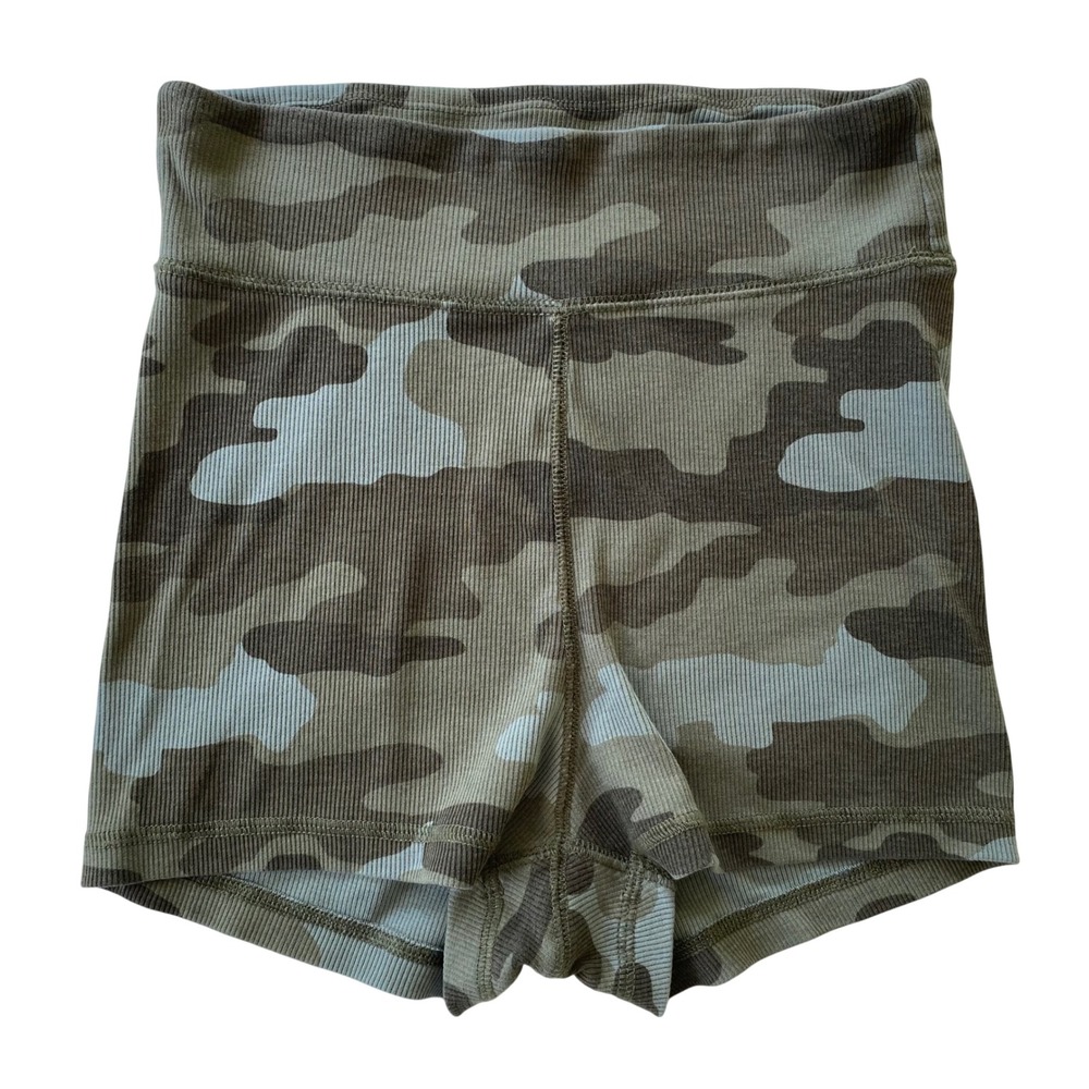 American Eagle Camo Ribbed Shorts Women Small Green High Rise Stretch Activewear